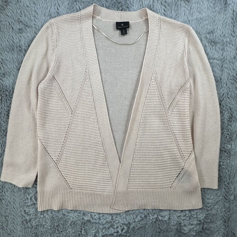 Worthington Womens S Open Front Cardigan Top Sweater Baby Pink Lightweight